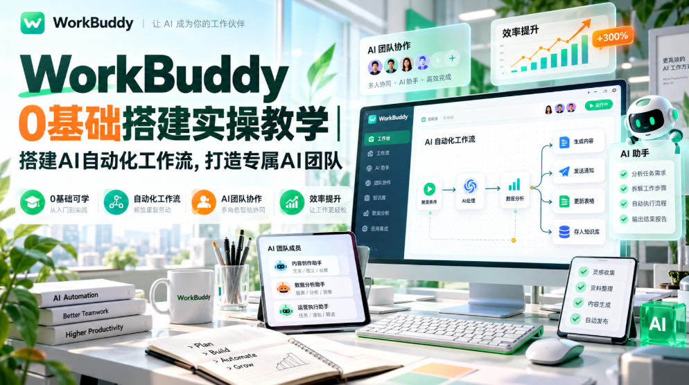 WorkBuddy 0基础搭建实操教学|搭建AI自动化工作流,打造专属AI团队